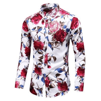 Showlu Fashion Store 0 Hot Sale 2023 New Fashion Flower Printed Men's Shirt Casual Plus Size Long Sleeve Shirts Male Slim Fit Mens Office Shirt M-7XL