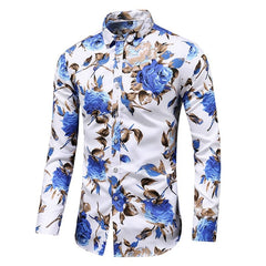 Showlu Fashion Store 0 Hot Sale 2023 New Fashion Flower Printed Men's Shirt Casual Plus Size Long Sleeve Shirts Male Slim Fit Mens Office Shirt M-7XL