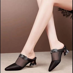 Showlu Fashion Store 0 i / 36 Women Cute Sweet High Quality Beige Bezel Slip on Stiletto Lady Classic Comfort Stylish Heel Shoes Zapato Negro Tacon E5867