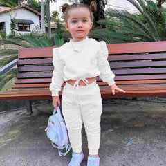 Showlu Fashion Store 0 Ivory / 7-8years 1-8Years Soild Kids Girl Child Suit Outfit Long Sleeve Crop Tops+Pants Sets Fashion Spring Autumn Baby Girl Clothes