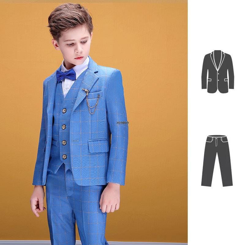 Showlu Fashion Store 0 JACKET PANTS 2PCS / 24M 80-90 CM Flower Boys Plaid Blue Photograph Suit Kids Wedding Party Dress Teenager Birthday Tuxedo Dress Children Graduation Stage Costume