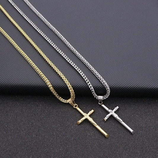 Showlu Fashion Store 0 JSBAO High Quality Womens Cross Necklace Stainless Steel 60CM Chain Pendant  Cross Gold Color Mens Necklace For Women Best Gift