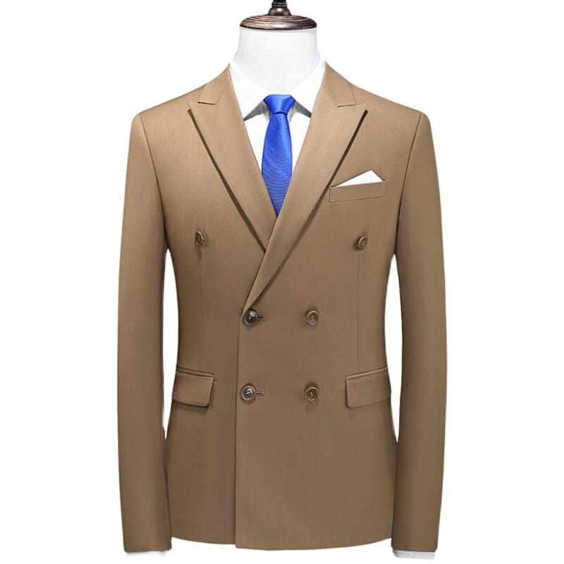 Showlu Fashion Store 0 Khaki / Asia L(168cm-62kg) / China Plus Size 6XL-M Mens Double Breasted Blazer Classic New Solid Slim Fit Suit Jacket Formal Office Business Wedding Casual Blazers