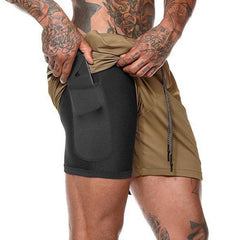 Showlu Fashion Store 0 Khaki / M(50-65kg) 2022 Sport Shorts Men Sportswear Double-deck Running Shorts 2 In 1 Beach Bottoms Summer Gym Fitness Training Jogging Short Pants