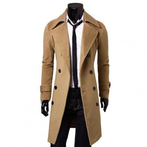 Showlu Fashion Store 0 Khaki / M Autumn Winter Long Trench Coat Double-breasted Solid Color Mid-Length Windproof Thick British Slim Jacket gabardina hombre