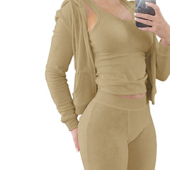 Showlu Fashion Store 0 Khaki / S Luxurious Thick Fleece 3-Piece Sweatsuit