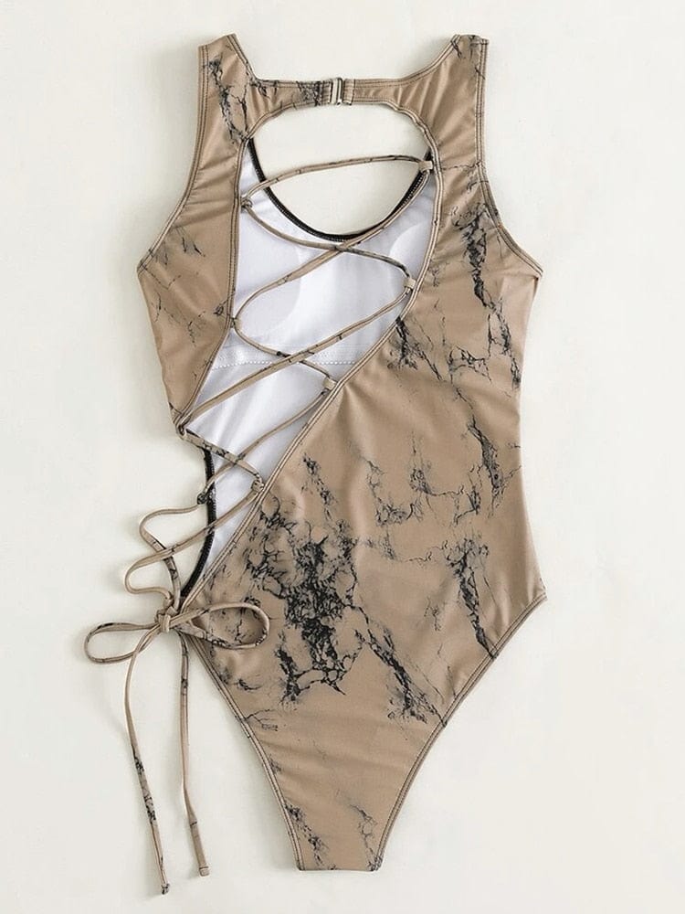 Showlu Fashion Store 0 Khaki / S Strappy Bandage Monokini"