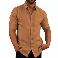 Showlu Fashion Store 0 Khaki / S Summer Cotton Linen Shirts For Men Casual Short Sleeved Shirts Blouses Solid Turn-Down Collar Formal Beach Shirts Male Clothing