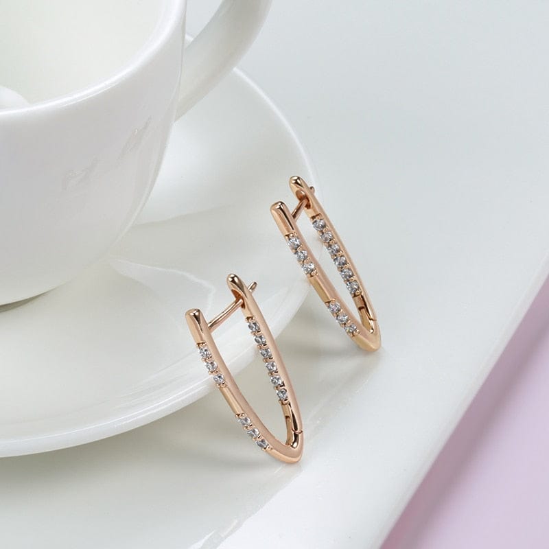 Showlu Fashion Store 0 Kinel New 585 Rose Gold Color Earrings For Women Girl Fashion Geometric Natural Zircon Drop Earring High Quality Daily Jewelry