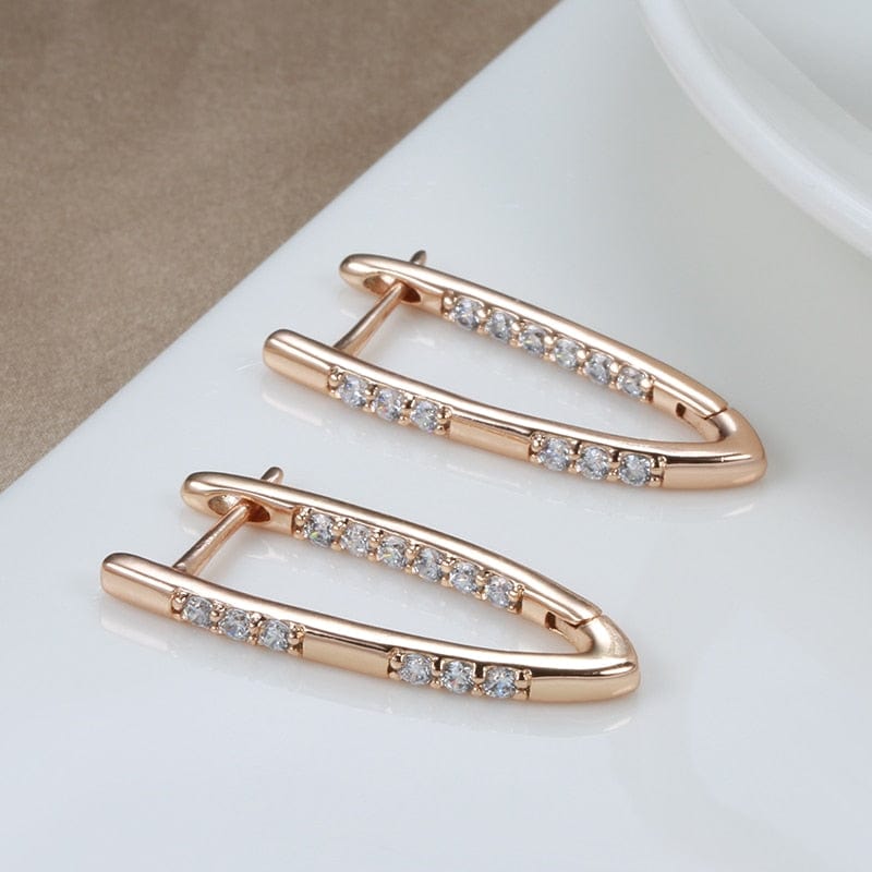 Showlu Fashion Store 0 Kinel New 585 Rose Gold Color Earrings For Women Girl Fashion Geometric Natural Zircon Drop Earring High Quality Daily Jewelry