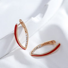 Showlu Fashion Store 0 Kinel New Fashion 585 Rose Gold Color Red Enamel Drop Earrings For Women Girl Wedding Party Natural Zircon Eardrop Jewelry