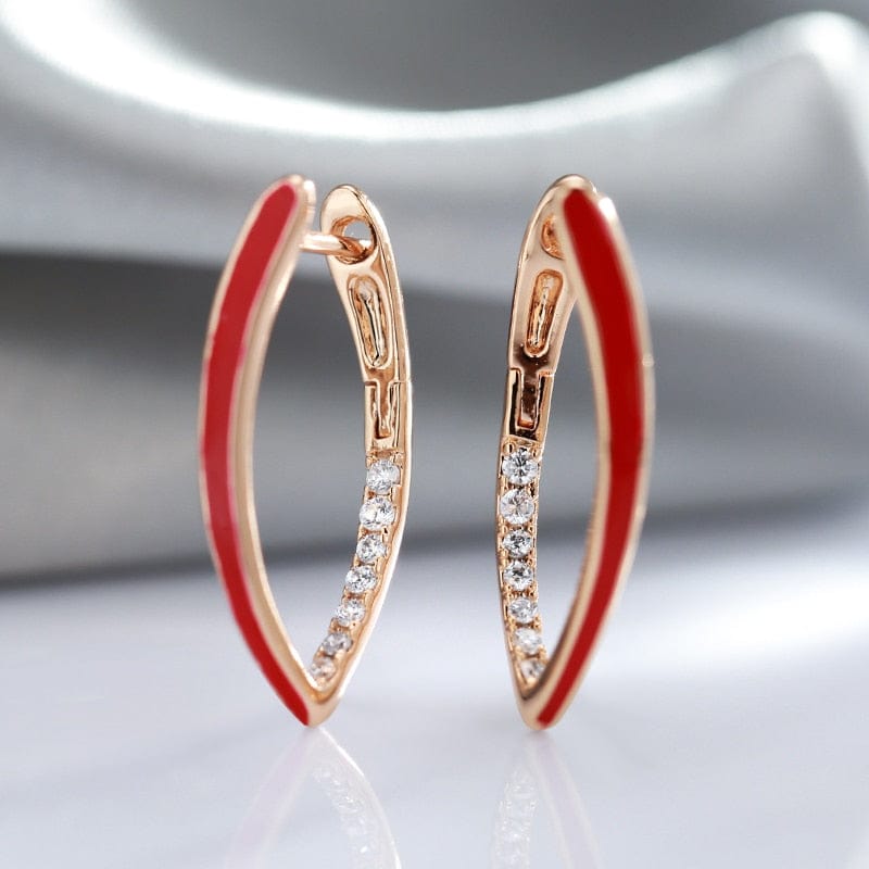 Showlu Fashion Store 0 Kinel New Fashion 585 Rose Gold Color Red Enamel Drop Earrings For Women Girl Wedding Party Natural Zircon Eardrop Jewelry