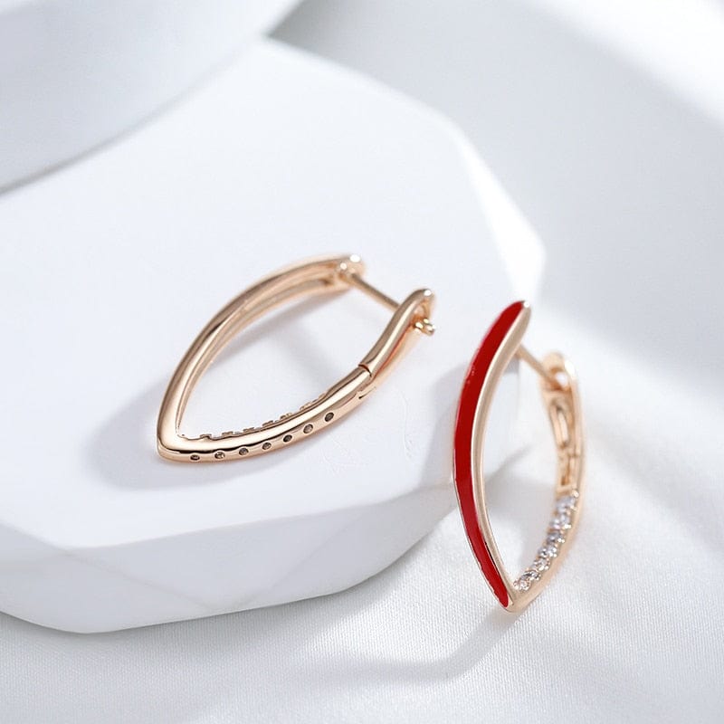 Showlu Fashion Store 0 Kinel New Fashion 585 Rose Gold Color Red Enamel Drop Earrings For Women Girl Wedding Party Natural Zircon Eardrop Jewelry