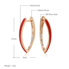 Showlu Fashion Store 0 Kinel New Fashion 585 Rose Gold Color Red Enamel Drop Earrings For Women Girl Wedding Party Natural Zircon Eardrop Jewelry