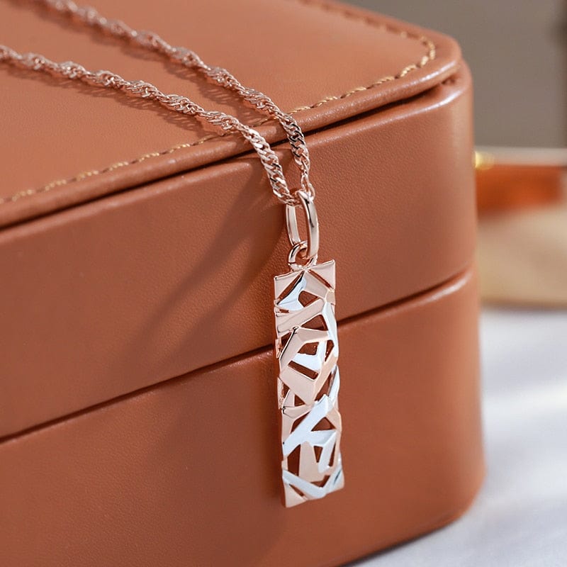 Showlu Fashion Store 0 Kinel New Fashion Square Wide Pendant Necklace for Women 585 Rose Gold Silver Color Mix Boho Long Necklace Ethnic Retro Jewelry