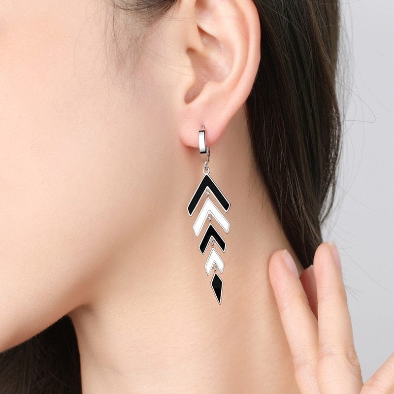 Showlu Fashion Store 0 KOFSAC Trendy Chic Black White Arrow Long Tassel Hoop Earrings For Women 925 Sterling Silver Earring Lady Party Jewelry Gifts