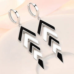 Showlu Fashion Store 0 KOFSAC Trendy Chic Black White Arrow Long Tassel Hoop Earrings For Women 925 Sterling Silver Earring Lady Party Jewelry Gifts