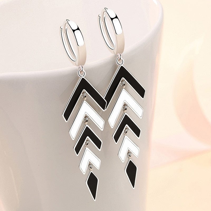 Showlu Fashion Store 0 KOFSAC Trendy Chic Black White Arrow Long Tassel Hoop Earrings For Women 925 Sterling Silver Earring Lady Party Jewelry Gifts