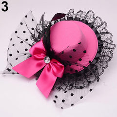 Showlu Fashion Store 0 Lady Mini Top Hat Caps Bowknot Decor Lace Fascinator Hair Clip Costume Accessory Women Hair Accessories Wholesales Dropshipping