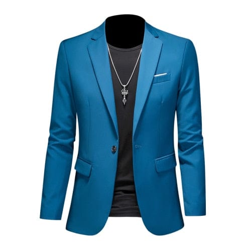 Showlu Fashion Store 0 Lake blue / Asia L(168cm-57kg) High Quality Business Slim Fit Single Buttons Suits Jacket Men Slim Fit Casual Fashion Wedding Groom Tuxedo Blazer Coats 6XL-M