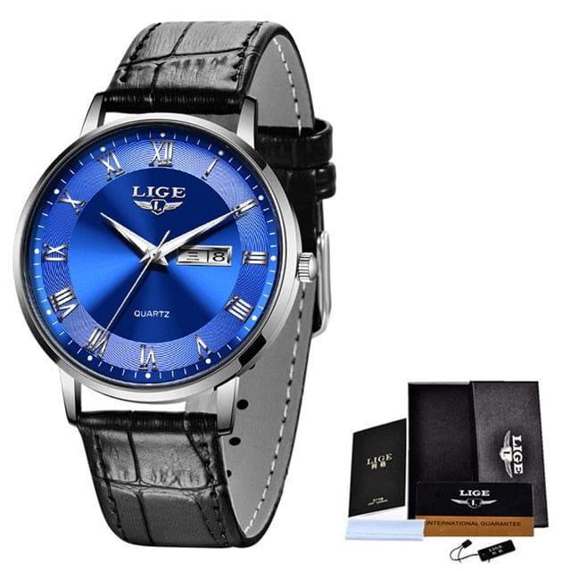 Showlu Fashion Store 0 Leather black blue / China LIGE Brand Women Watches Ultra-thin Luxury Quartz Watch Fashion Ladies Clock Stainless Steel Waterproof Calendar Week Wristwatch