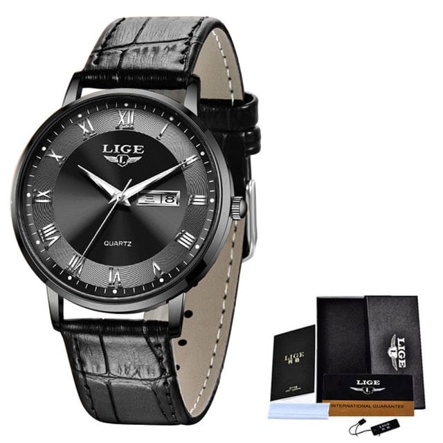 Showlu Fashion Store 0 Leather black / China LIGE Brand Women Watches Ultra-thin Luxury Quartz Watch Fashion Ladies Clock Stainless Steel Waterproof Calendar Week Wristwatch