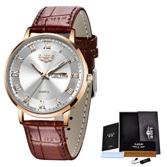 Showlu Fashion Store 0 Leather gold white / China LIGE Brand Women Watches Ultra-thin Luxury Quartz Watch Fashion Ladies Clock Stainless Steel Waterproof Calendar Week Wristwatch