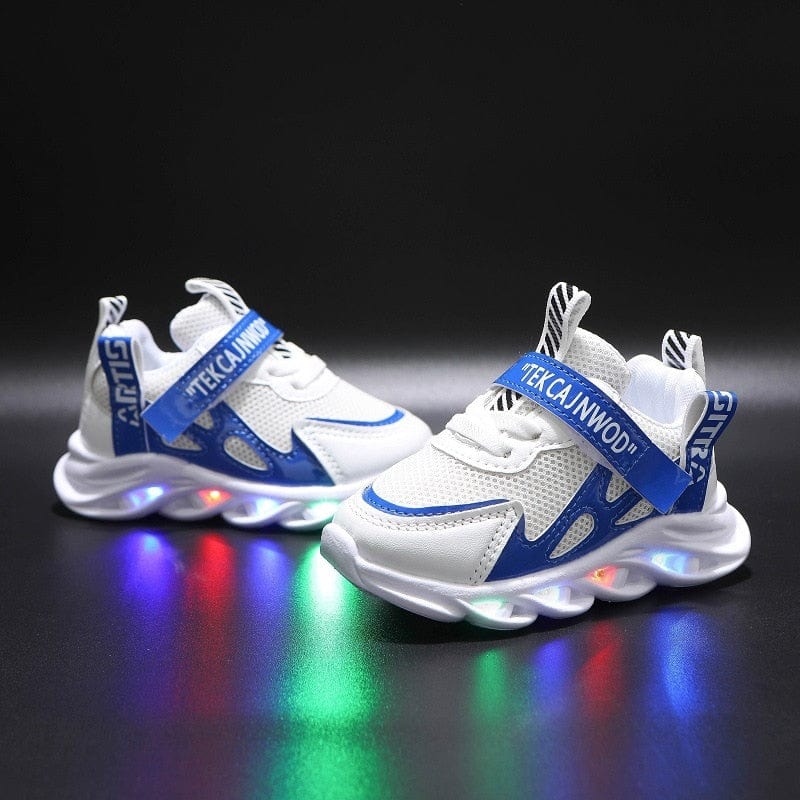 Showlu Fashion Store 0 LED-128-Blue / 21 New LED Children Glowing Shoes Baby Luminous Sneakers Boys Lighting Running Shoes  Kids Breathable Mesh Sneakers