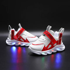 Showlu Fashion Store 0 LED-128-Red / 21 New LED Children Glowing Shoes Baby Luminous Sneakers Boys Lighting Running Shoes  Kids Breathable Mesh Sneakers