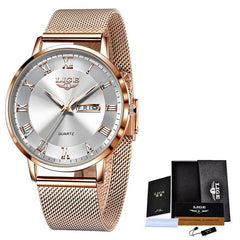 Showlu Fashion Store 0 LIGE Brand Women Watches Ultra-thin Luxury Quartz Watch Fashion Ladies Clock Stainless Steel Waterproof Calendar Week Wristwatch