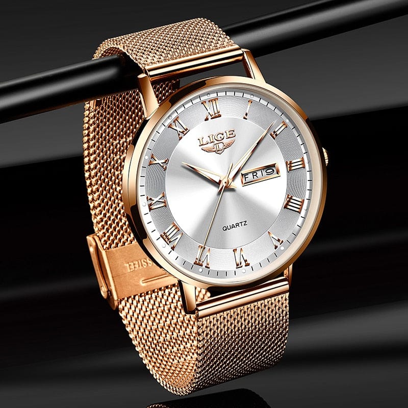 Showlu Fashion Store 0 LIGE Brand Women Watches Ultra-thin Luxury Quartz Watch Fashion Ladies Clock Stainless Steel Waterproof Calendar Week Wristwatch