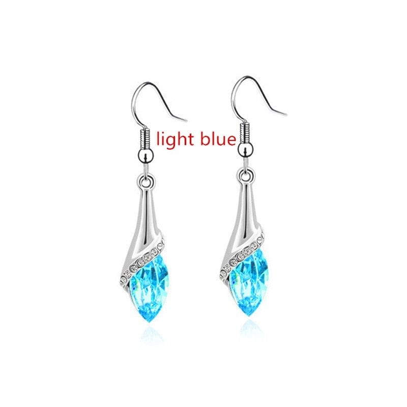 Showlu Fashion Store 0 light blue Delysia King Women Fashion Chic Shiny Water Drop Ear Dangler Trendy Gemstone Crystal Tassel Elegant Bridesmaid Earrings