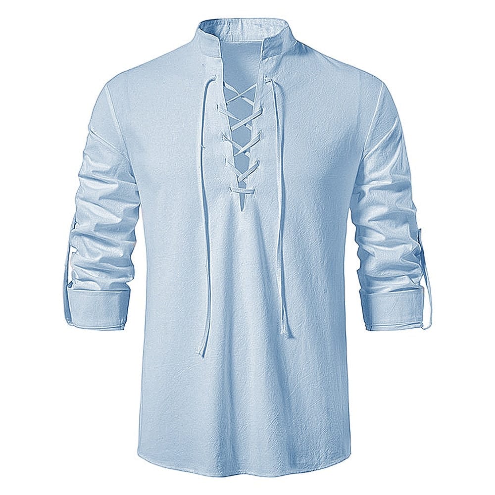 Showlu Fashion Store 0 light blue / US S 2023 New Men's Casual Blouse Cotton Linen Shirt Tops Long Sleeve Tee Shirt Spring Autumn Slanted Placket Vintage Yoga Shirts