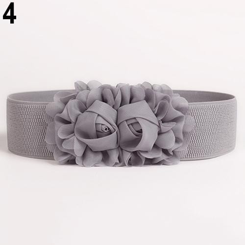 Showlu Fashion Store 0 Light Gray 2020 Women Girl Wide Stretch Elastic Waist Belt Solid Color Flower Waistband belts for women поясок для платья ремень женский