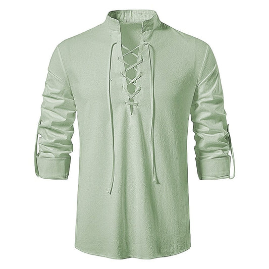 Showlu Fashion Store 0 light green / US S 2023 New Men's Casual Blouse Cotton Linen Shirt Tops Long Sleeve Tee Shirt Spring Autumn Slanted Placket Vintage Yoga Shirts