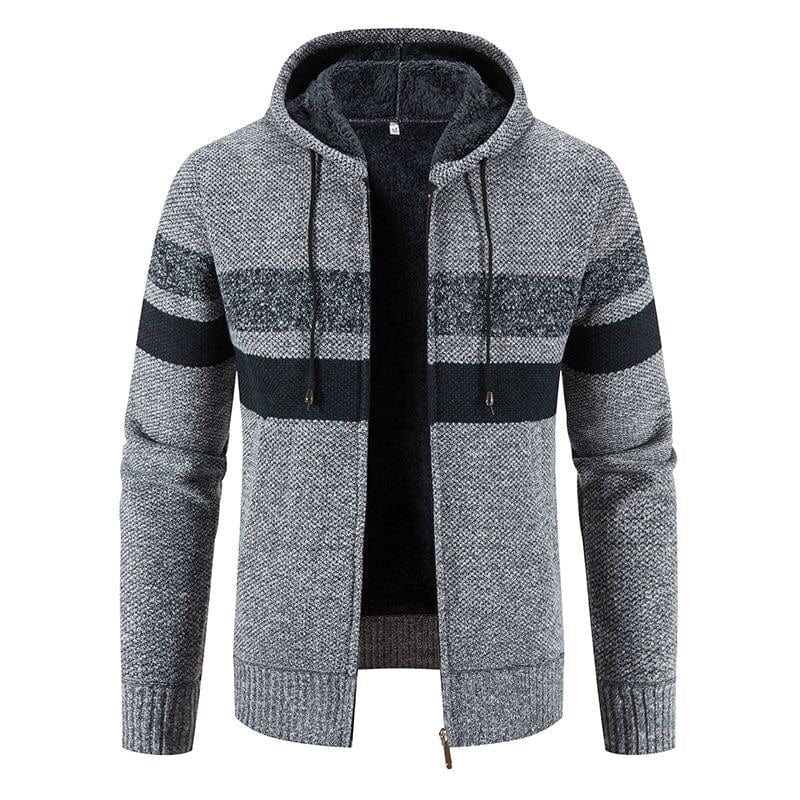 Showlu Fashion Store 0 Light Grey / M 160CM  50-55KG Autumn/Winter New Fashion Casual Striped Hooded Sweater For Men Plus Fleece Thickened Warm High Quality Plus Size Coat 5XL