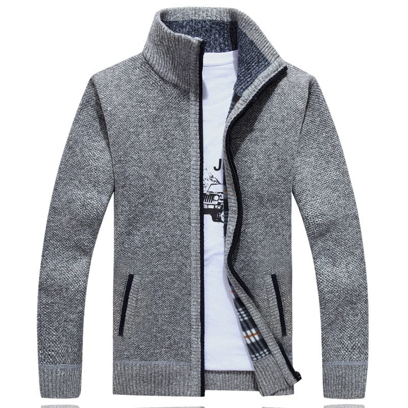 Showlu Fashion Store 0 Light grey / M Autumn Winter Men's Sweater Coat Faux Fur Wool Sweater Jackets Men Zipper Knitted Thick Coat Warm Casual Knitwear Cardigan