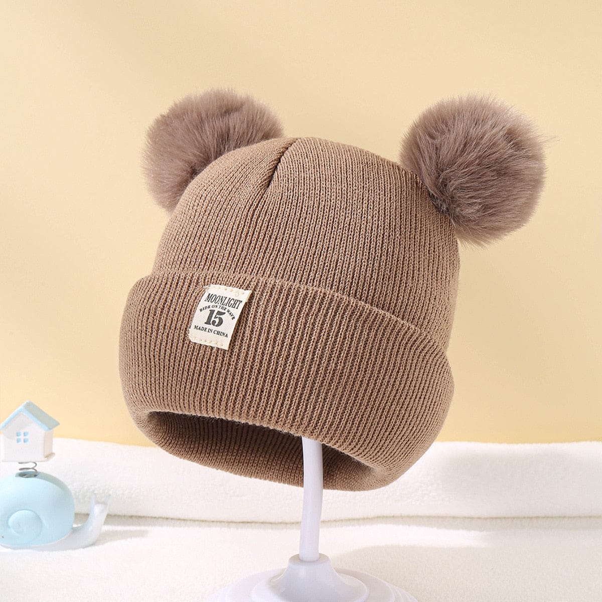 Showlu Fashion Store 0 light khaki / China Winter Children Warm Baby Knitted Hats With Pom Pom Kids Knit Beanie Hats Solid Color Children's Hat For Boys Girls Accessories