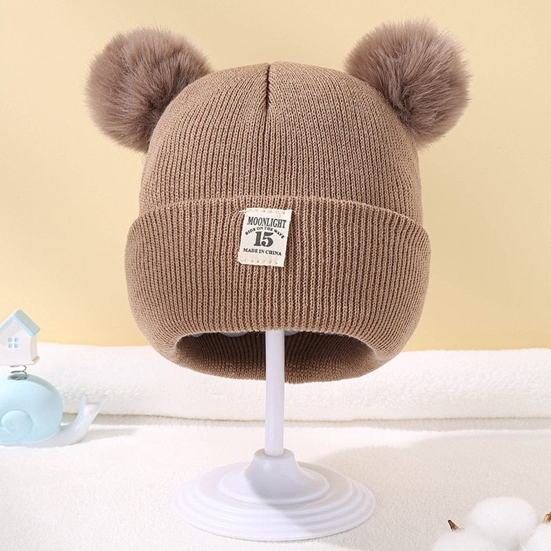 Showlu Fashion Store 0 light khaki / China Winter Children Warm Baby Knitted Hats With Pom Pom Kids Knit Beanie Hats Solid Color Children's Hat For Boys Girls Accessories