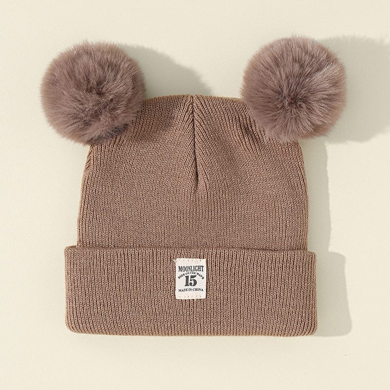 Showlu Fashion Store 0 light khaki / China Winter Children Warm Baby Knitted Hats With Pom Pom Kids Knit Beanie Hats Solid Color Children's Hat For Boys Girls Accessories