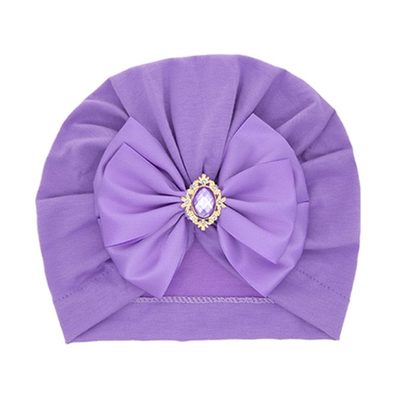 Showlu Fashion Store 0 light purple Cute Shining Rhinestone Bowknot Infant Indian Hat Soft Skin-friendly Cotton Baby Girl Caps Turban Fashion Handmade Bows Headwear