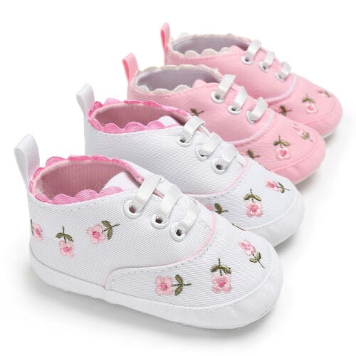 Showlu Fashion Store 0 lioraitiin Summer Baby Infant Girl Soft Sole Crib Toddler Canvas Cute Flower Sneaker Shoes