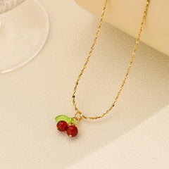 Showlu Fashion Store 0 Lovely cherry fruit necklace stainless steel fashion student jewelry necklace for girls ladies gift