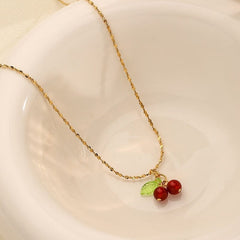 Showlu Fashion Store 0 Lovely cherry fruit necklace stainless steel fashion student jewelry necklace for girls ladies gift