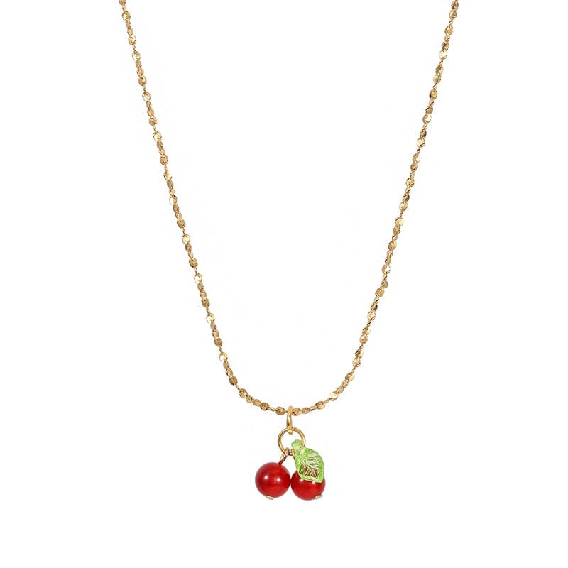 Showlu Fashion Store 0 Lovely cherry fruit necklace stainless steel fashion student jewelry necklace for girls ladies gift