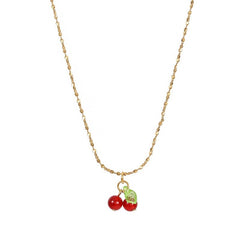 Showlu Fashion Store 0 Lovely cherry fruit necklace stainless steel fashion student jewelry necklace for girls ladies gift