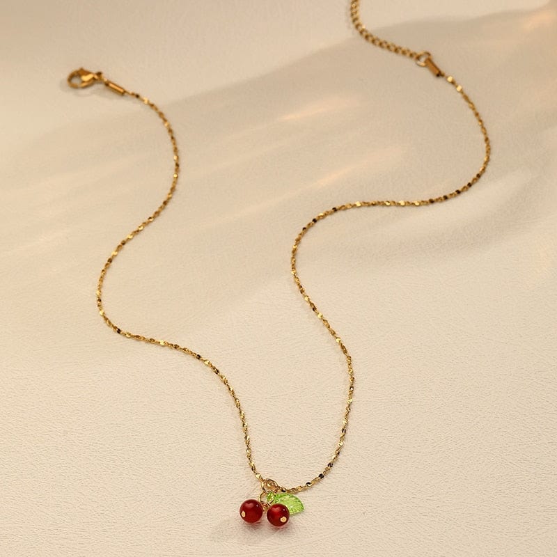 Showlu Fashion Store 0 Lovely cherry fruit necklace stainless steel fashion student jewelry necklace for girls ladies gift