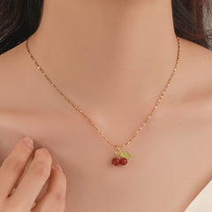 Showlu Fashion Store 0 Lovely cherry fruit necklace stainless steel fashion student jewelry necklace for girls ladies gift