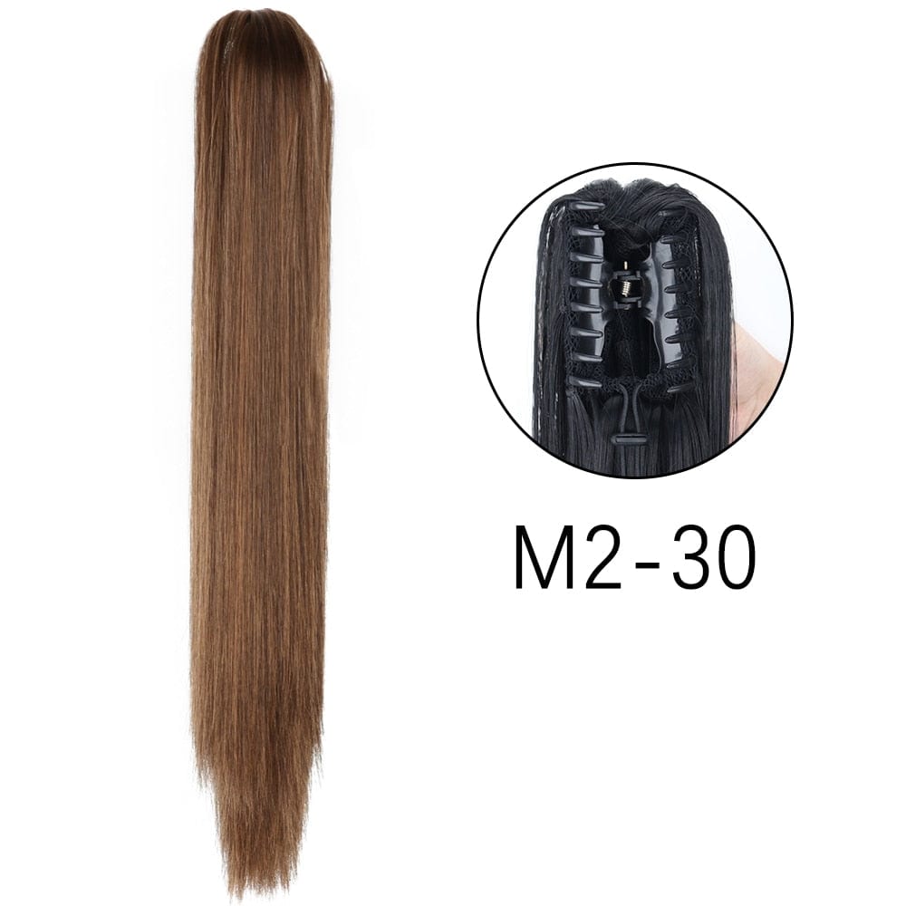 Showlu Fashion Store 0 M2-30 / 24inches-60cm / China Synthetic Long Straight Claw Clip On Ponytail Hair Extensions 24Inch Heat Resistant Pony Tail Hair piece For Women Daily Party