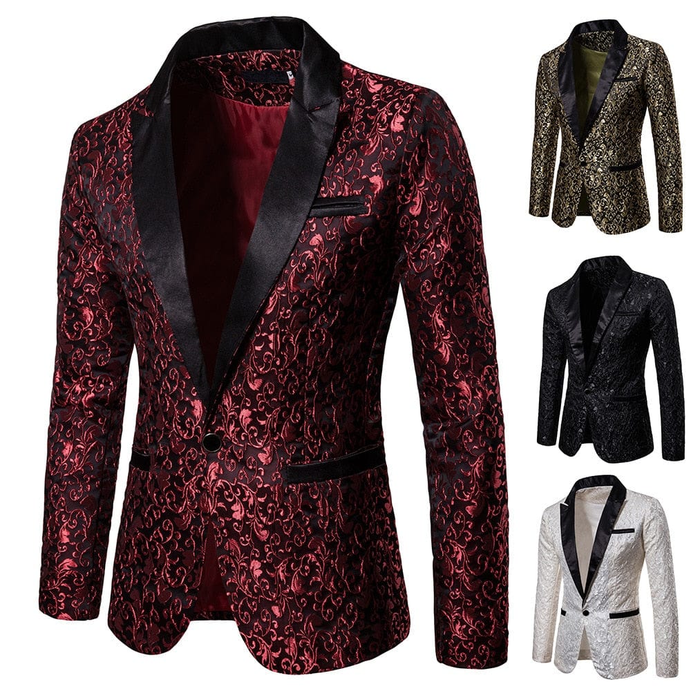 Showlu Fashion Store 0 Men's Floral Party Dress Suit Stylish Dinner Jacket Wedding Blazer Prom Tuxedo